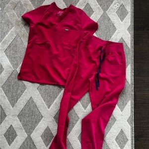 figs hot pink scrub top and bottom set